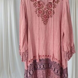 Pink Embroidered Boho Tunic